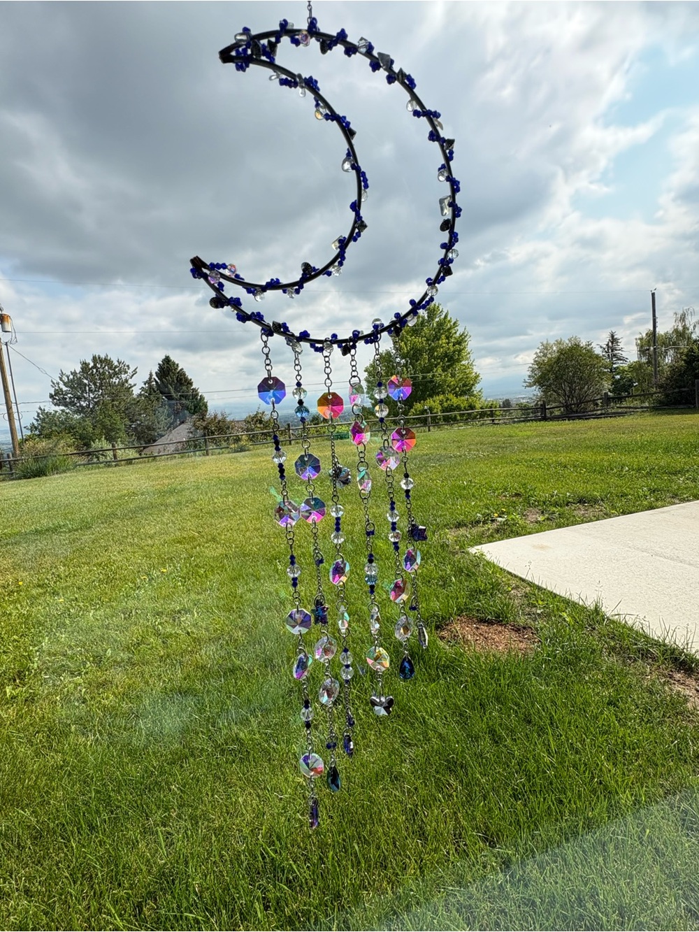 Hand crafted, Blue and Iridescent Crystal sun catcher